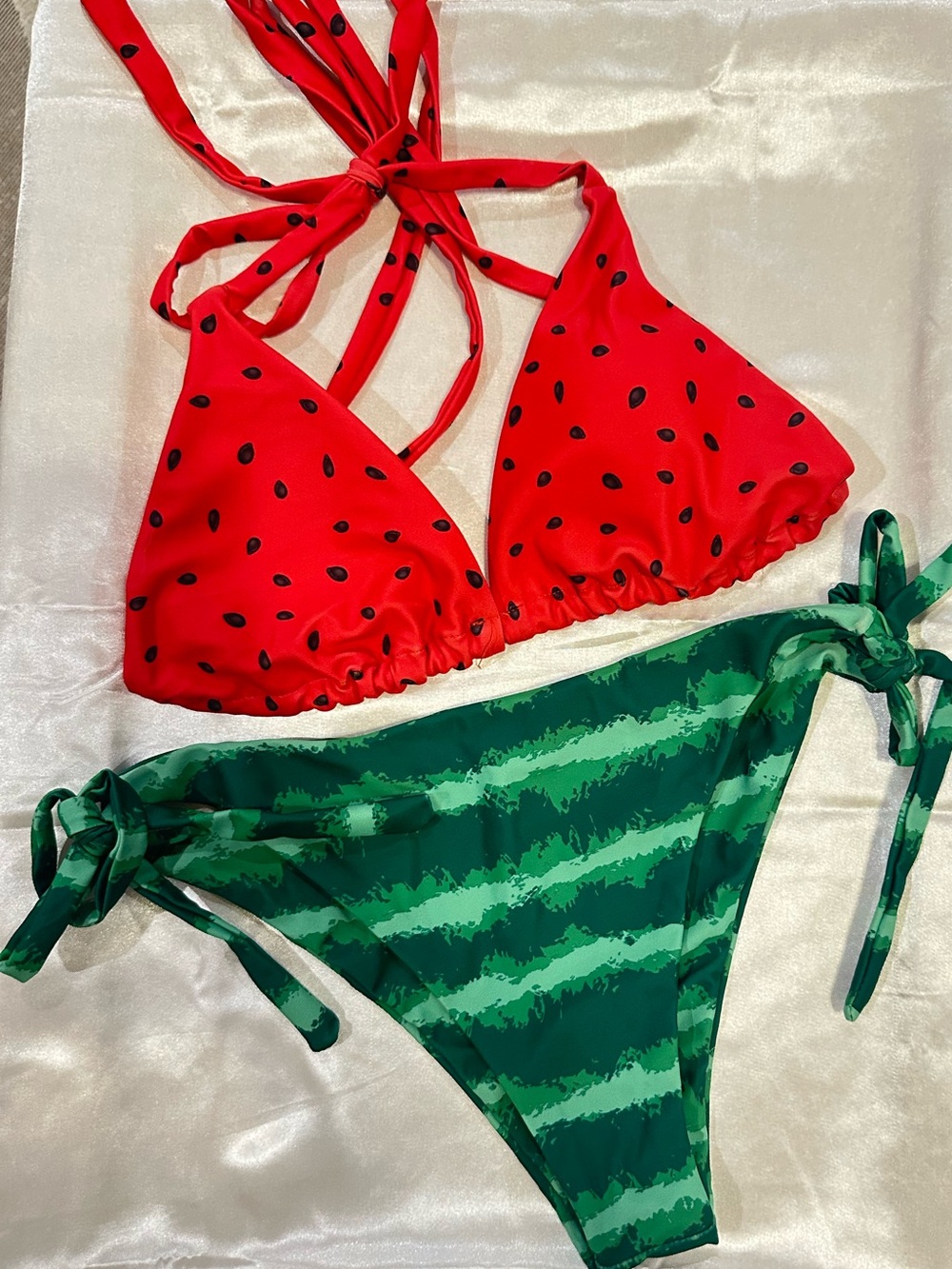 SHEIN Red & Green Watermelon Print Bikini Set